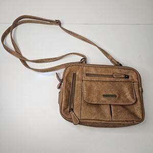 MultiSac Tan Zippered Triple Compartment Crossbody Bag Travel Everyday Purse